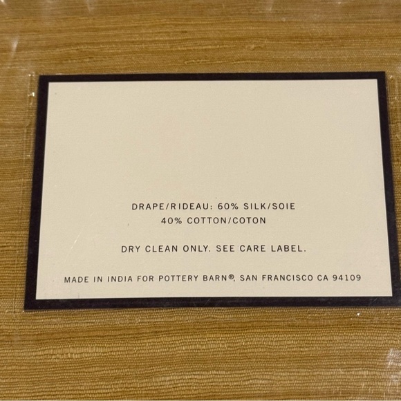 Pottery Barn Anna Raw Silk Drape Rideau Gold 40x96"  & Drapery Rings New - Picture 4 of 6